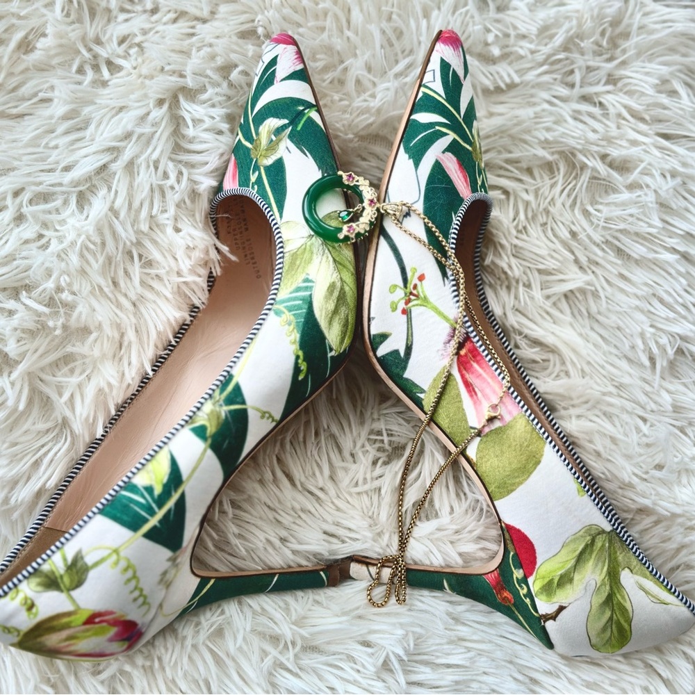 J. Crew Italian White Floral-Multi Heels